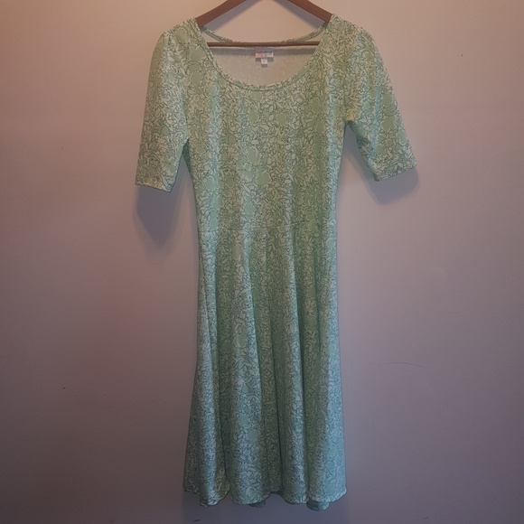 LuLaRoe Dresses & Skirts - Lularoe Nicole green/white Fit n Flare Dress